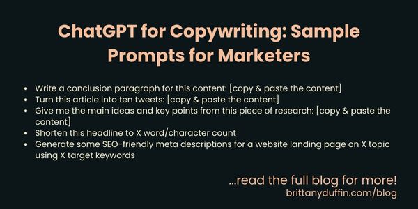 A list of sample ChatGPT prompts for copywriting.